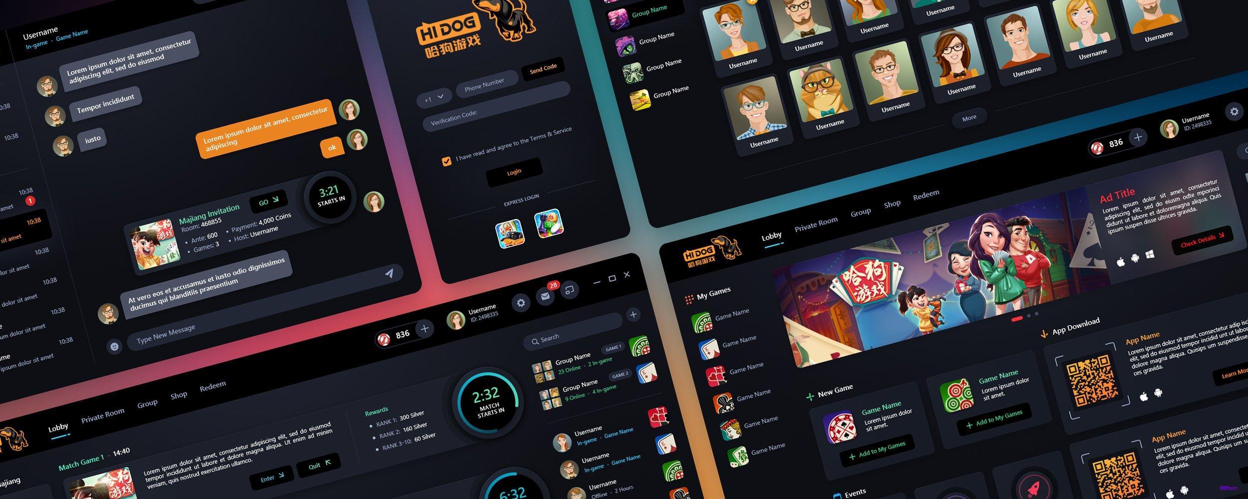 Interface da plataforma de jogos